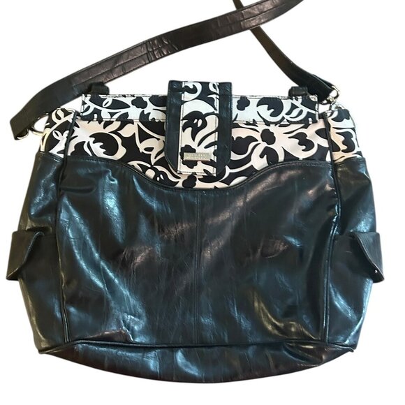 Miche Prima Vanessa Black Floral Large Shoulder Bag Silver Hardware Side Pockets - Picture 3 of 11